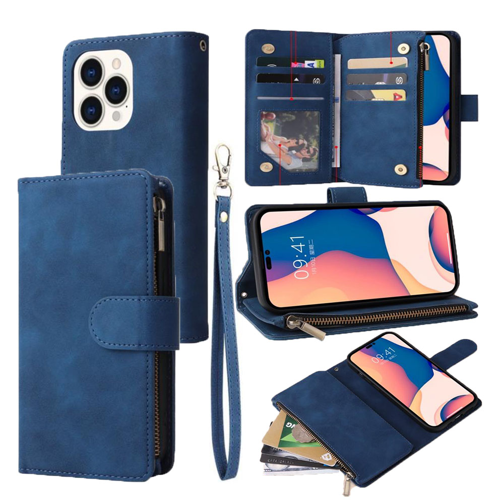 iPhone Wallet Case with Card Holder Double Magnetic Buttons Shockproof Cover  15 Pro Max 14 13 12 11 XS X 8 Plus 7 6S Leather Back